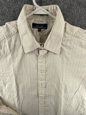 Faconnable Cotton Striped XL Point USA Beige Long Sleeve Button Up Shirt Mens